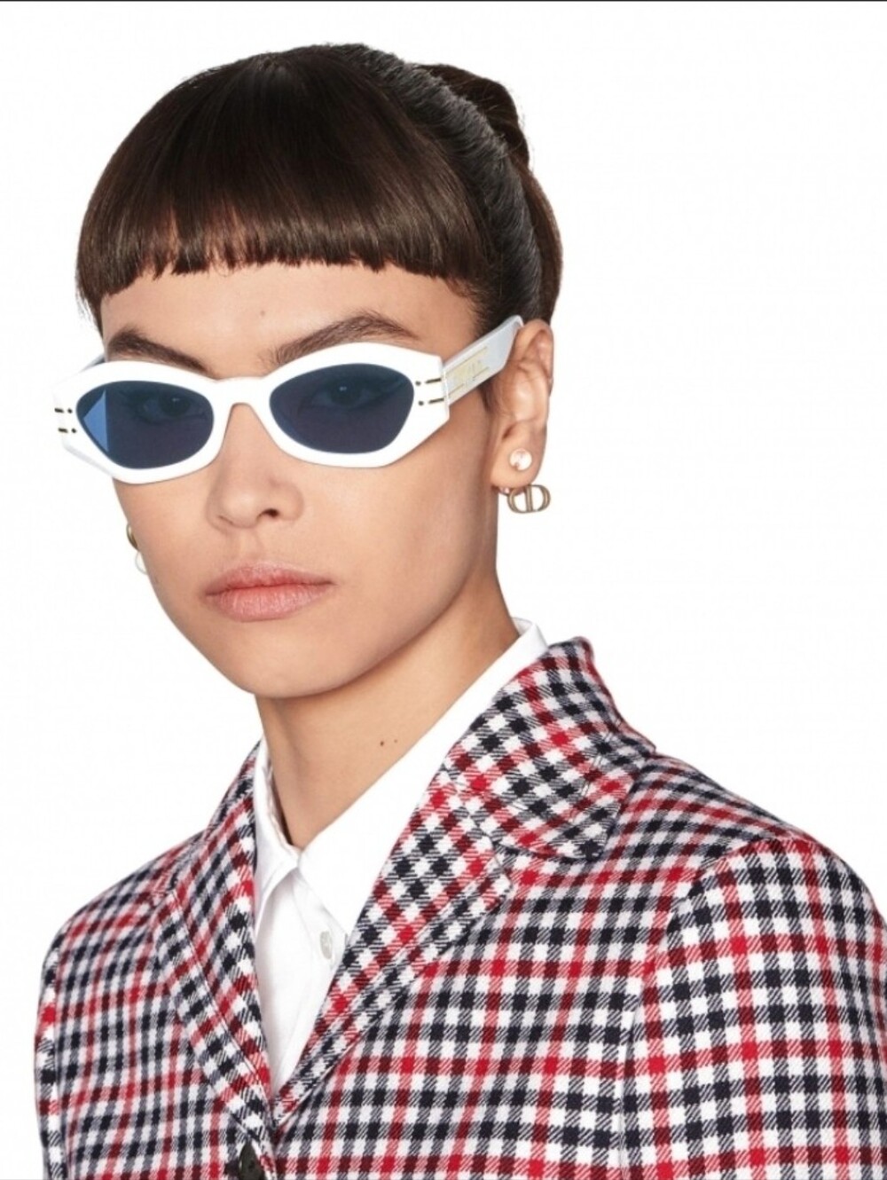 Dior White Oval Sunglasses with Dark Lenses